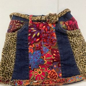 Girls size 4T multi colored denim and leopard skirt